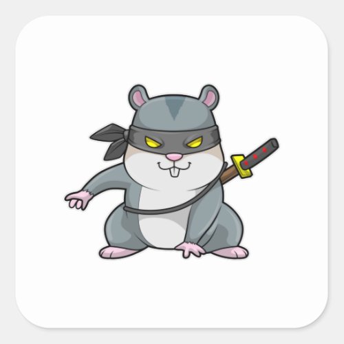 Hamster as Ninja at Martial arts with Sword Square Sticker