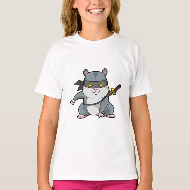 Hamster as Ninja at Martial arts with Sword T-Shirt (Front)