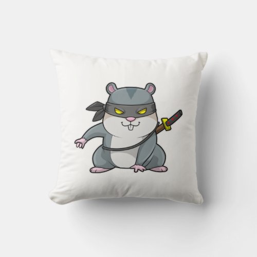 Hamster as Ninja at Martial arts with Sword Throw Pillow