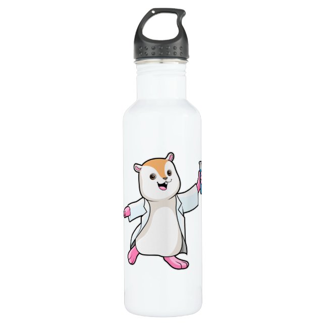 Hamster as Scientist with Test tube Stainless Steel Water Bottle (Front)