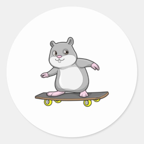 Hamster as Skater with Skateboard Classic Round Sticker