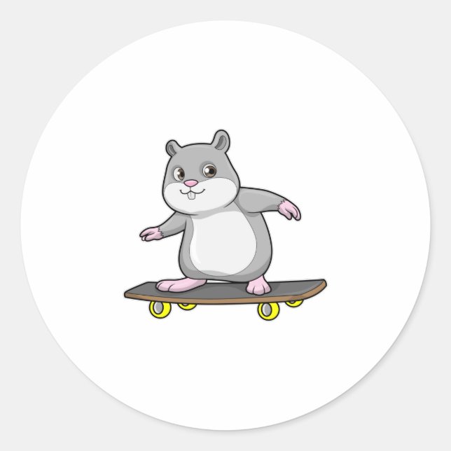 Hamster as Skater with Skateboard Classic Round Sticker (Front)
