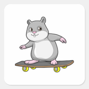 Hamster as Skater with Skateboard Square Sticker
