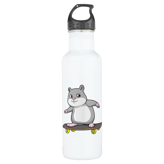Hamster as Skater with Skateboard Stainless Steel Water Bottle (Front)
