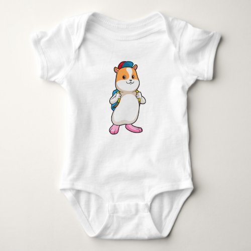 Hamster as Student with Backpack  Cap Baby Bodysuit