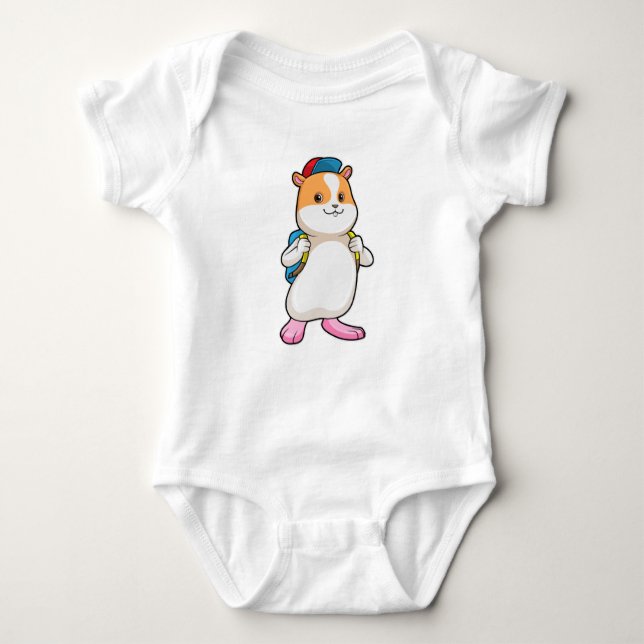 Hamster as Student with Backpack & Cap Baby Bodysuit (Front)