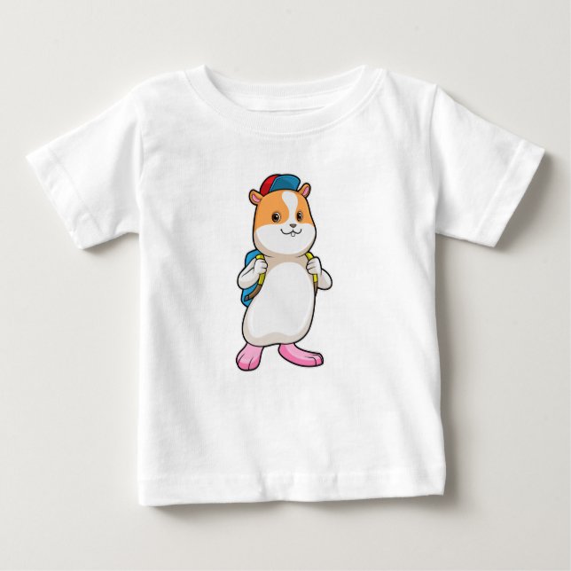 Hamster as Student with Backpack & Cap Baby T-Shirt (Front)