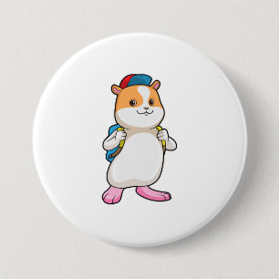 Hamster as Student with Backpack & Cap Button