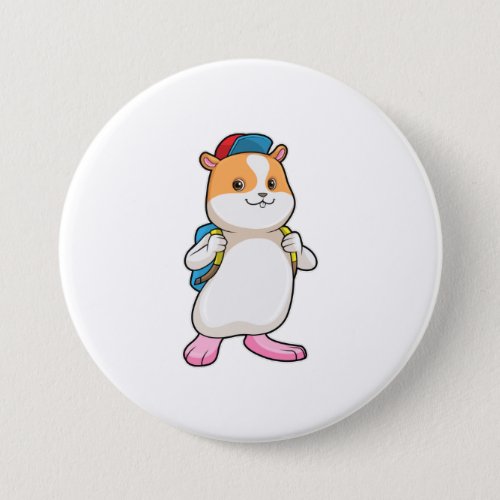 Hamster as Student with Backpack  Cap Button