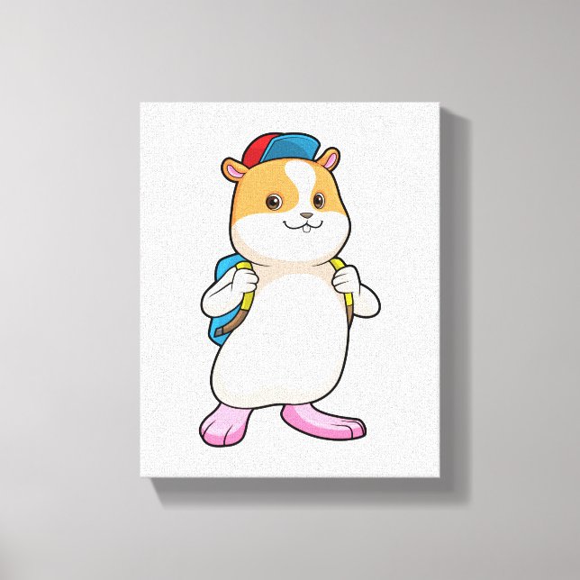 Hamster as Student with Backpack & Cap Canvas Print (Front)