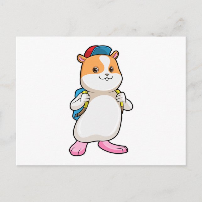 Hamster as Student with Backpack & Cap Postcard (Front)