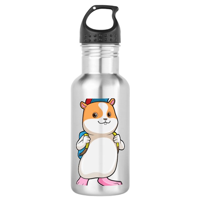 Hamster as Student with Backpack & Cap Stainless Steel Water Bottle (Front)