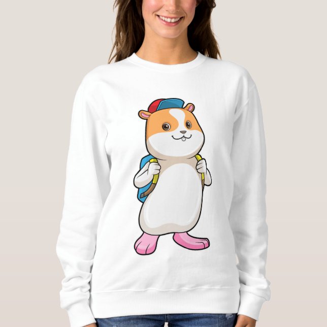 Hamster as Student with Backpack & Cap Sweatshirt (Front)