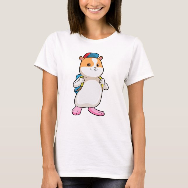 Hamster as Student with Backpack & Cap T-Shirt (Front)