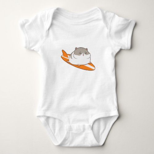 Hamster as Surfer with Surfboard Baby Bodysuit