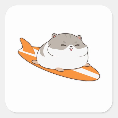 Hamster as Surfer with Surfboard Square Sticker