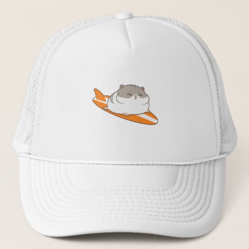 Hamster as Surfer with Surfboard Trucker Hat