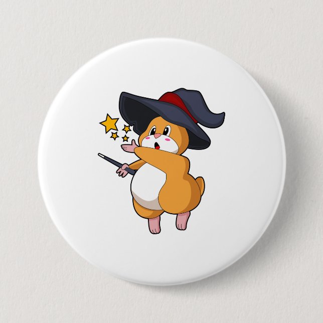 Hamster as Wizard with Magic wand Button (Front)