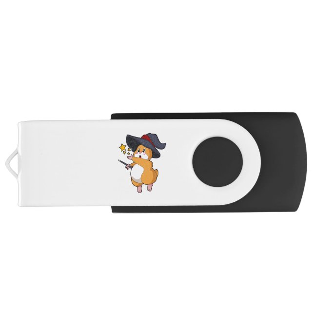 Hamster as Wizard with Magic wand Flash Drive (Back)