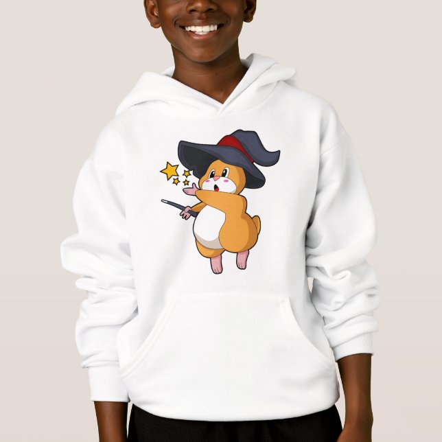 Hamster as Wizard with Magic wand Hoodie (Front)