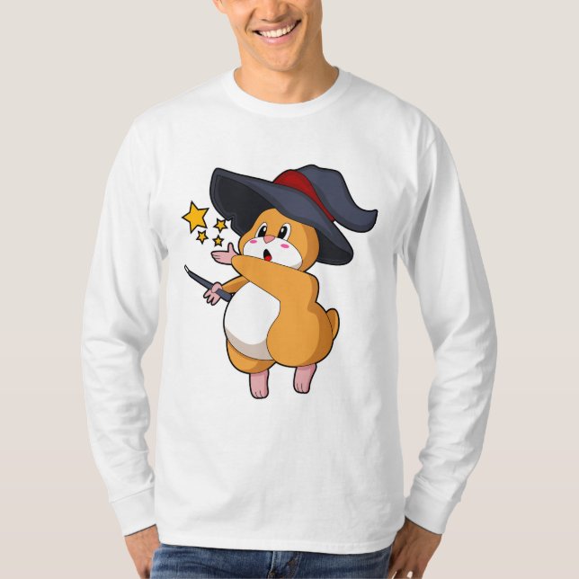 Hamster as Wizard with Magic wand T-Shirt (Front)