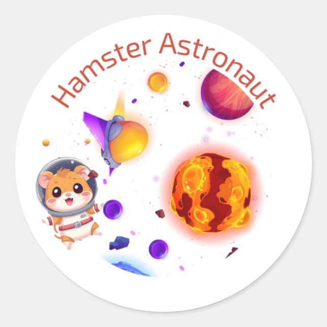 Hamster Astronaut – Funny Space Explorer Design Classic Round Sticker (Front)