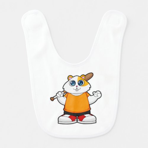 Hamster at Baseball with Baseball bat Baby Bib