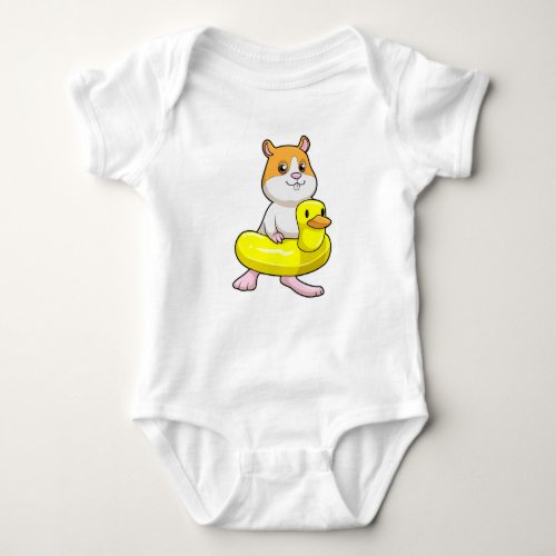 Hamster at Beach with Duck as Swim ring Baby Bodysuit