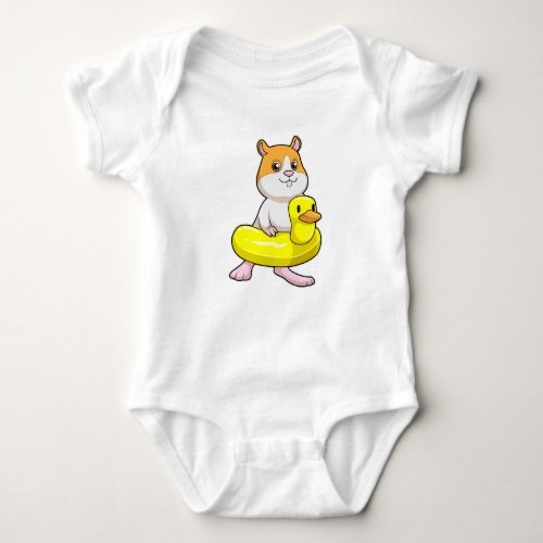 Hamster at Beach with Duck as Swim ring Baby Bodysuit