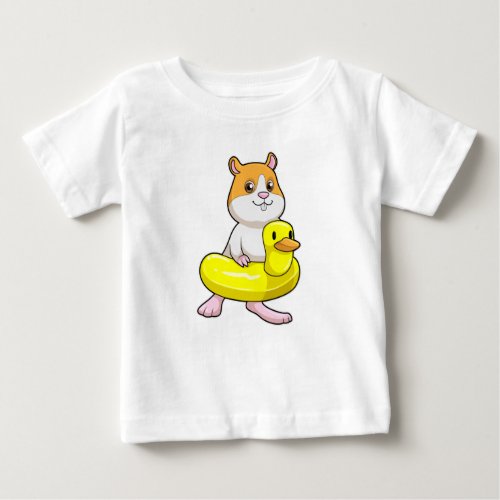 Hamster at Beach with Duck as Swim ring Baby T_Shirt