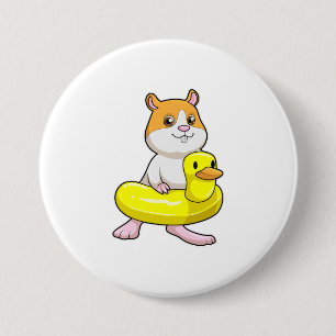 Hamster at Beach with Duck as Swim ring Button