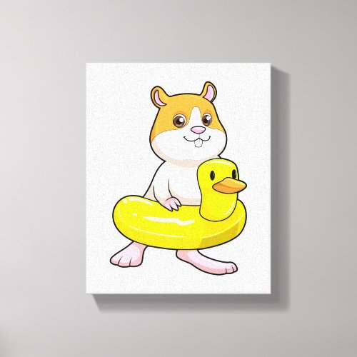 Hamster at Beach with Duck as Swim ring Canvas Print