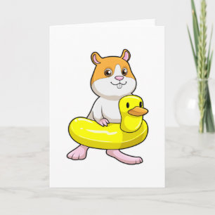 Hamster at Beach with Duck as Swim ring Card