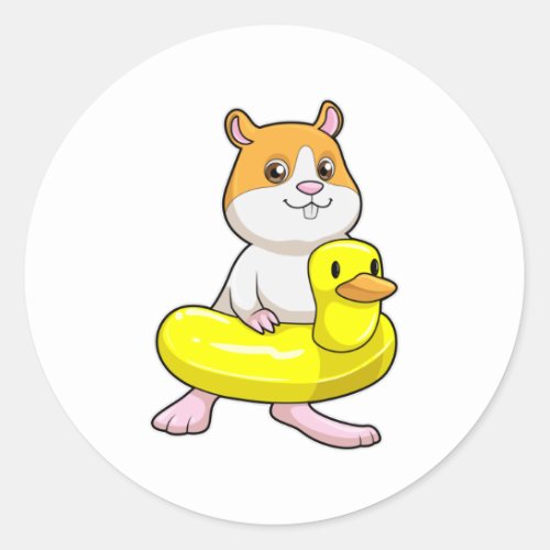 Hamster at Beach with Duck as Swim ring Classic Round Sticker