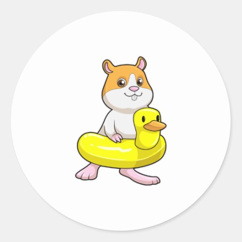 Hamster at Beach with Duck as Swim ring Classic Round Sticker