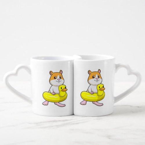 Hamster at Beach with Duck as Swim ring Coffee Mug Set