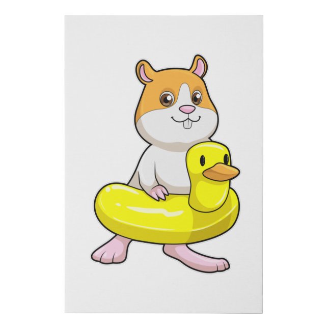 Hamster at Beach with Duck as Swim ring Faux Canvas Print (Front)