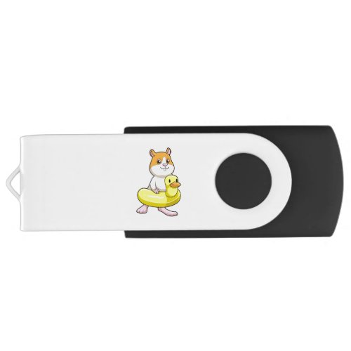 Hamster at Beach with Duck as Swim ring Flash Drive