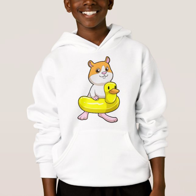 Hamster at Beach with Duck as Swim ring Hoodie (Front)