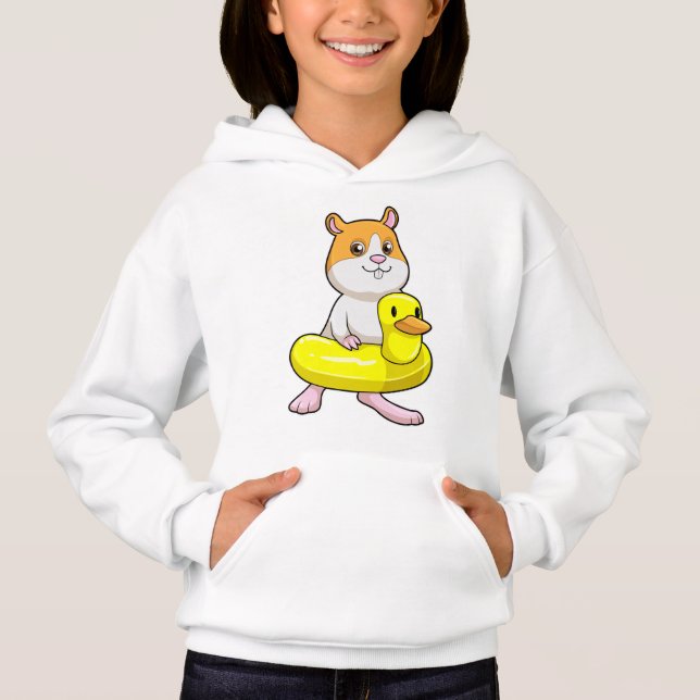 Hamster at Beach with Duck as Swim ring Hoodie (Front)