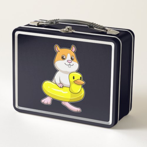 Hamster at Beach with Duck as Swim ring Metal Lunch Box