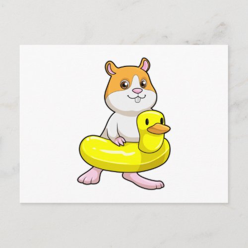Hamster at Beach with Duck as Swim ring Postcard