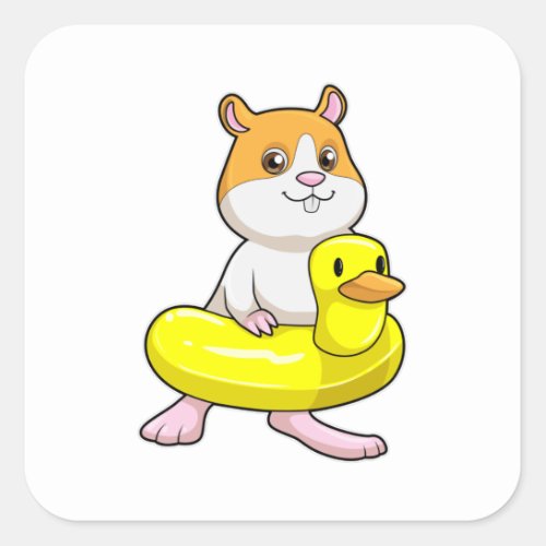 Hamster at Beach with Duck as Swim ring Square Sticker