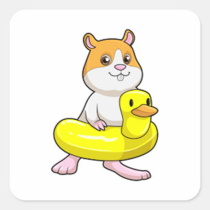 Hamster at Beach with Duck as Swim ring Square Sticker