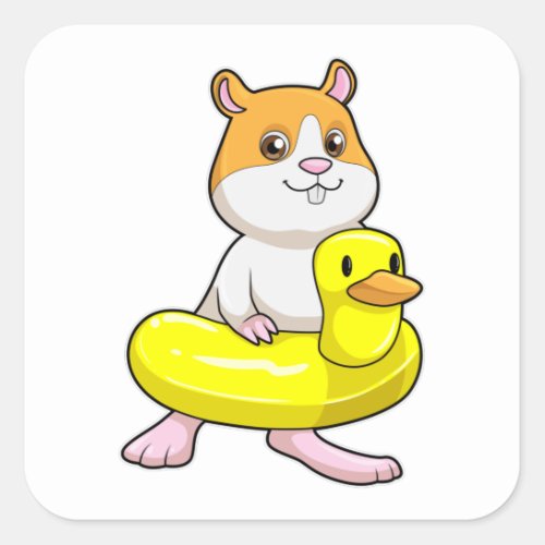 Hamster at Beach with Duck as Swim ring Square Sticker