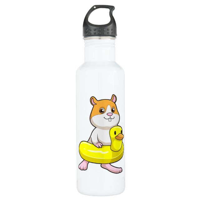 Hamster at Beach with Duck as Swim ring Stainless Steel Water Bottle (Front)