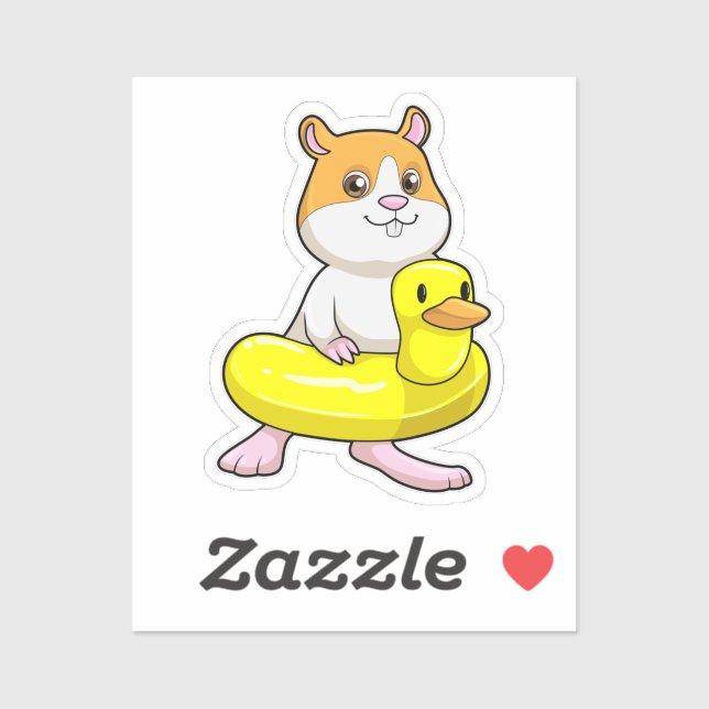 Hamster at Beach with Duck as Swim ring Sticker (Sheet)