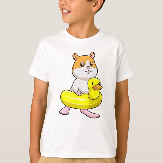 Hamster at Beach with Duck as Swim ring T-Shirt (Front)