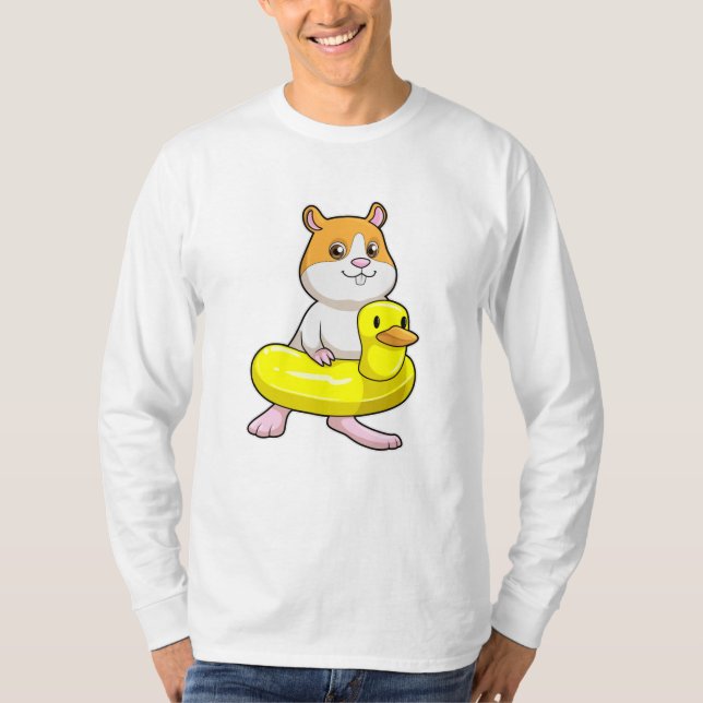 Hamster at Beach with Duck as Swim ring T-Shirt (Front)