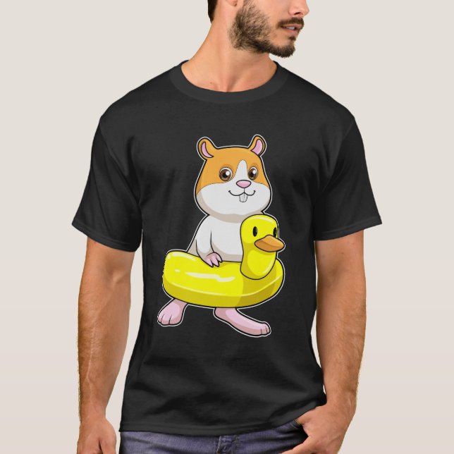 Hamster at Beach with Duck as Swim ring T-Shirt (Front)